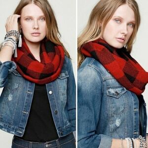 Red & Black Check Fringe Infinity Scarf